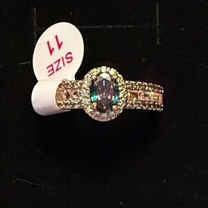 Elegant Lab Created Rainbow Topaz  Stone Ring. Size 11.